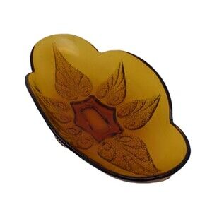Vintage Anchor Hocking Renaissance Amber Leaf Glass Oval Relish Dish Candy  10"
